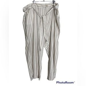 Torrid Linen Blend Tie Waist Tan White Pants 24